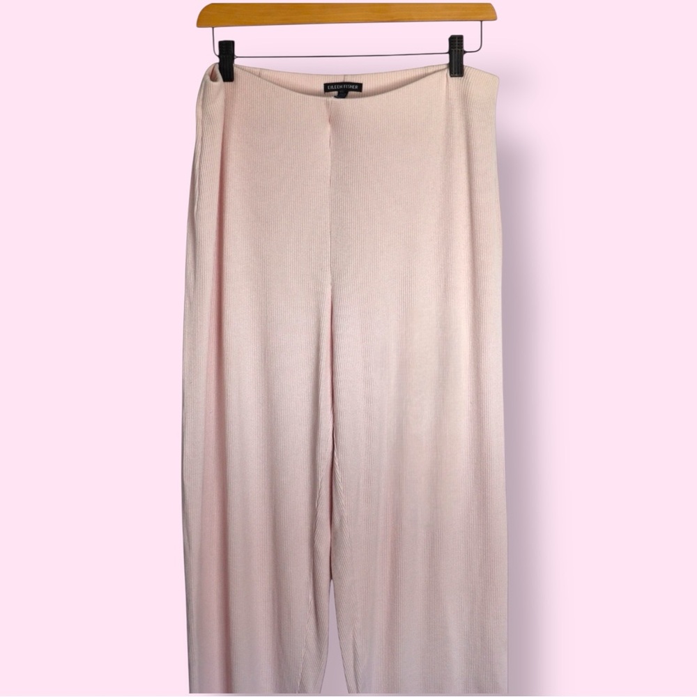 Eileen Fisher Pink Ribbed Lounge Pants Cropped Wide Leg Women’s